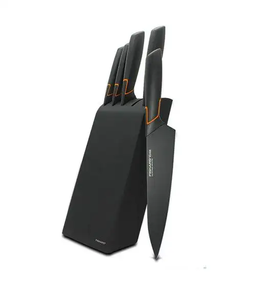 FISKARS EDGE 1003099 Zestaw 5 noży kuchennych w bloku czarnym / stal 420J2 / czarne ostrza