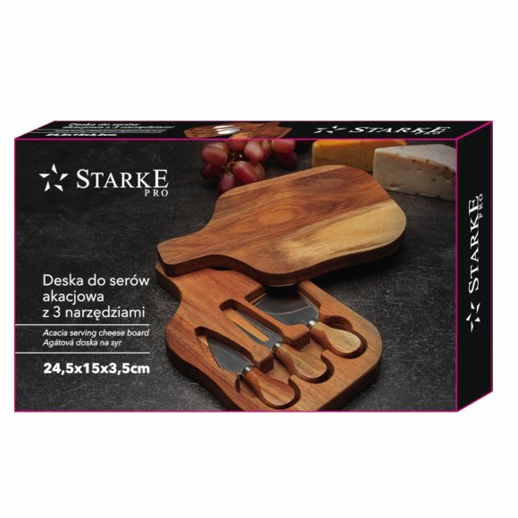 STARKE PRO Deska do sera z 3 akcesoriami do krojenia serów / 24,5 x 15 x 3,5 cm
