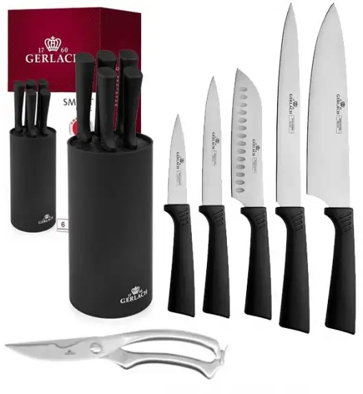 GERLACH SMART BLACK 994 Zestaw noży w bloku 6 elementów + nożyce stalowe / antypoślizgowa rękojeść 