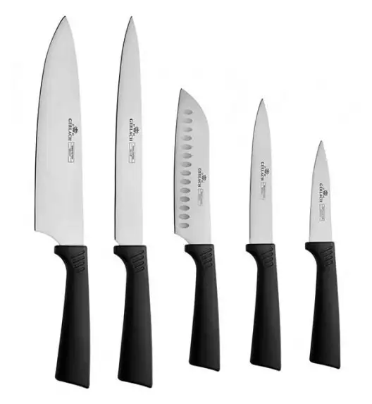 GERLACH SMART BLACK 994 Zestaw noży w bloku 6 elementów + ostrzałka 2w1+ deska+ nożyce do drobiu / antypoślizgowa rękojeść