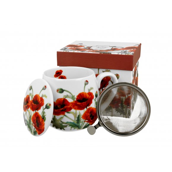 DUO POPPIES Kubek baryłka 430 ml z zaparzaczem / porcelana