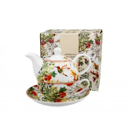 DUO LINNEA Tea for one - Filiżanka z dzbankiem 350 ml i spodkiem / porcelana