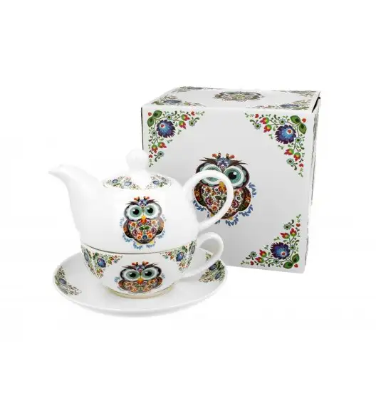 DUO SOWA ETNO Tea for one - Filiżanka z dzbankiem 350 ml i spodkiem  / porcelana