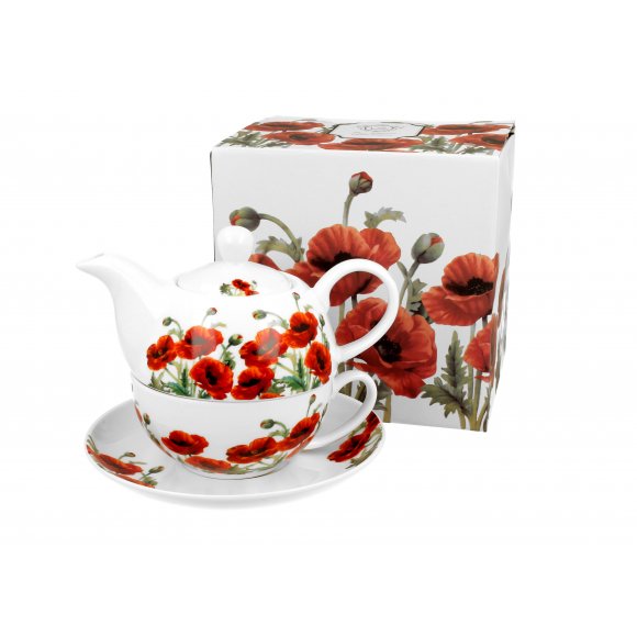 DUO POPPIES Tea for one - Filiżanka z dzbankiem 350 ml i spodkiem / porcelana