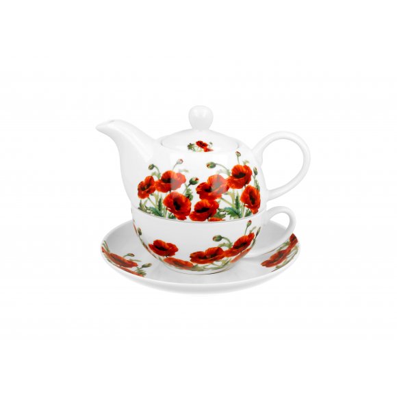 DUO POPPIES Tea for one - Filiżanka z dzbankiem 350 ml i spodkiem / porcelana