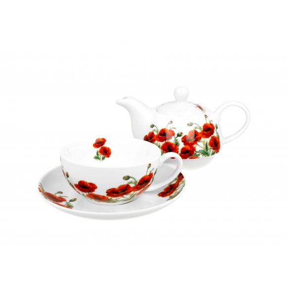 DUO POPPIES Tea for one - Filiżanka z dzbankiem 350 ml i spodkiem / porcelana