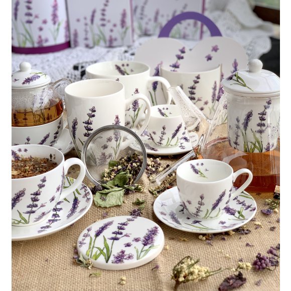 DUO LAVENDER Tea for one - Filiżanka z dzbankiem 350 ml i spodkiem / porcelana