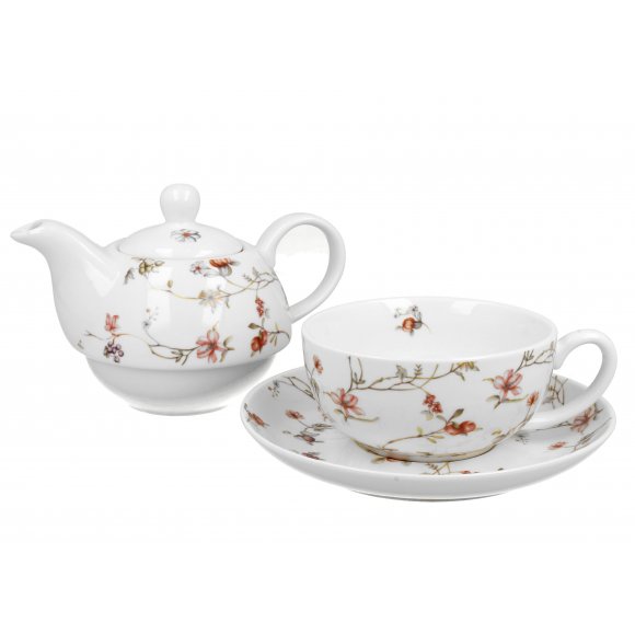 DUO SAFA Tea for one - Filiżanka z dzbankiem 350 ml i spodkiem / porcelana