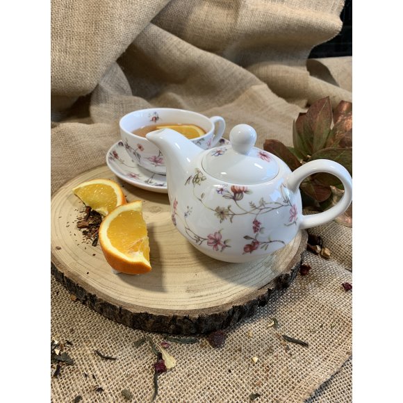 DUO SAFA Tea for one - Filiżanka z dzbankiem 350 ml i spodkiem / porcelana