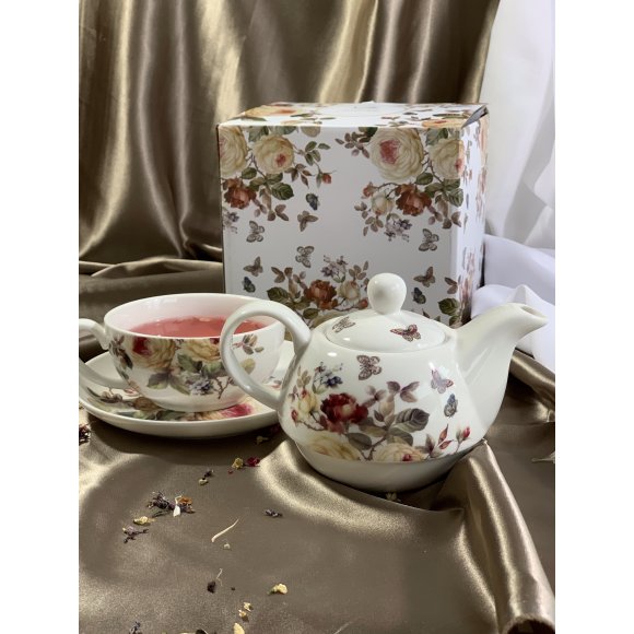 DUO ZAHRA Tea for one - Filiżanka z dzbankiem 350 ml i spodkiem / porcelana