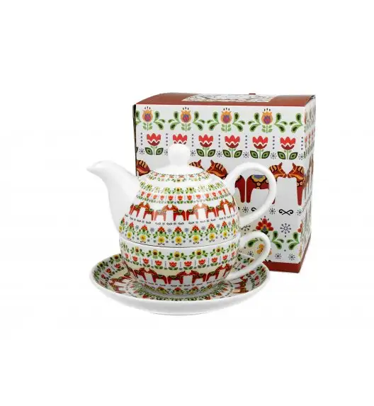 DUO SKANDYNAWSKI Tea for one - Filiżanka z dzbankiem 350 ml i spodkiem  / porcelana