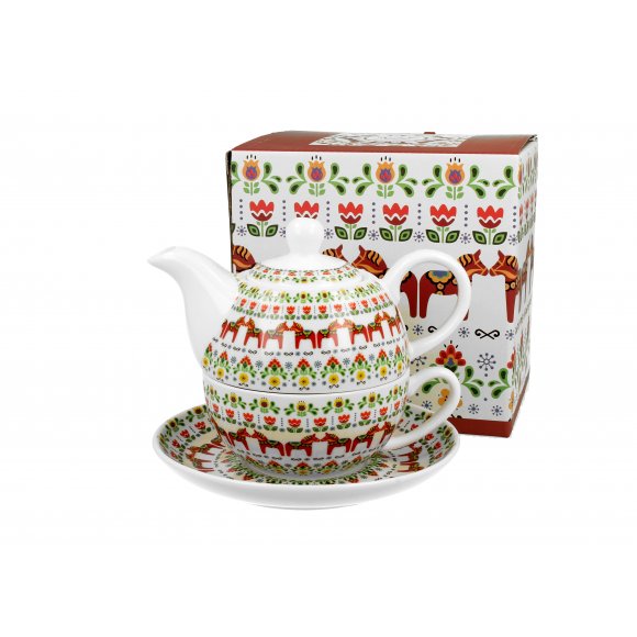 DUO SKANDYNAWSKI Tea for one - Filiżanka z dzbankiem 350 ml i spodkiem / porcelana