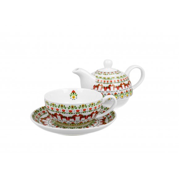 DUO SKANDYNAWSKI Tea for one - Filiżanka z dzbankiem 350 ml i spodkiem / porcelana