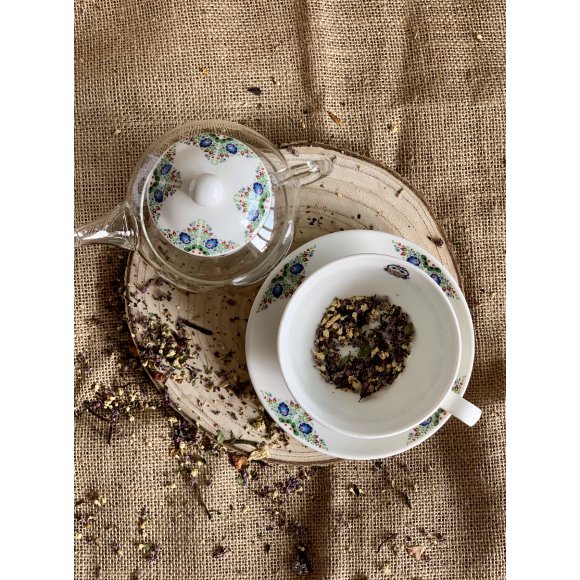 DUO SOWA ETNO Tea for one - Filiżanka z dzbankiem szklanym 330 ml i spodkiem / porcelana