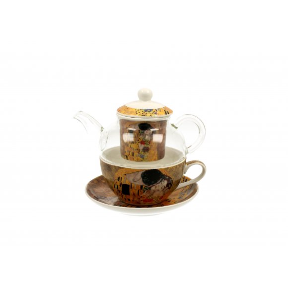 DUO THE KISS by G. Klimt Tea for one - Filiżanka z dzbankiem szklanym 330 ml i spodkiem / porcelana