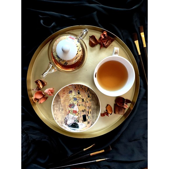 DUO THE KISS by G. Klimt Tea for one - Filiżanka z dzbankiem szklanym 330 ml i spodkiem / porcelana