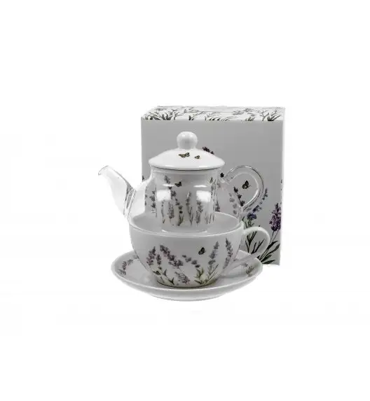DUO PROVANCE Tea for one - Filiżanka z dzbankiem szklanym 330 ml i spodkiem  / porcelana