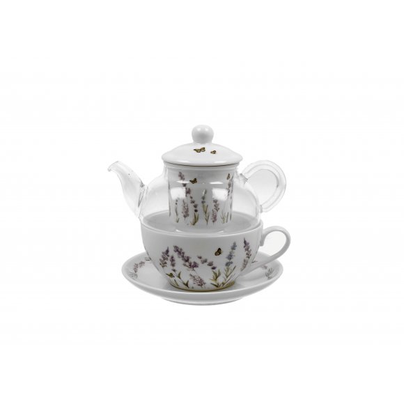 DUO PROVANCE Tea for one - Filiżanka z dzbankiem szklanym 330 ml i spodkiem / porcelana