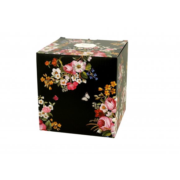 DUO VINTAGE FLOWERS BLACK Tea for one - Filiżanka z dzbankiem szklanym 330 ml i spodkiem / porcelana