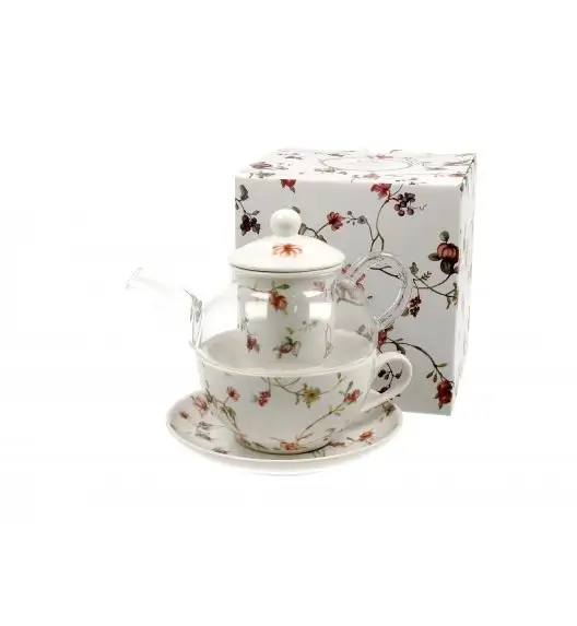 DUO SAFA Tea for one - Filiżanka z dzbankiem szklanym 330 ml i spodkiem  / porcelana