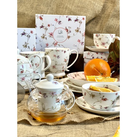 DUO SAFA Tea for one - Filiżanka z dzbankiem szklanym 330 ml i spodkiem / porcelana