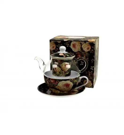 DUO WARDA Tea for one - Filiżanka z dzbankiem szklanym 330 ml i spodkiem  / porcelana