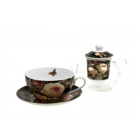 DUO WARDA Tea for one - Filiżanka z dzbankiem szklanym 330 ml i spodkiem / porcelana