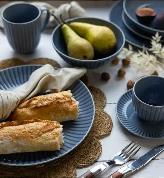 LUBIANA DAISY SEASIDE K9 Serwis obiadowy 6 osób / 18 elementów / szaro - niebieski