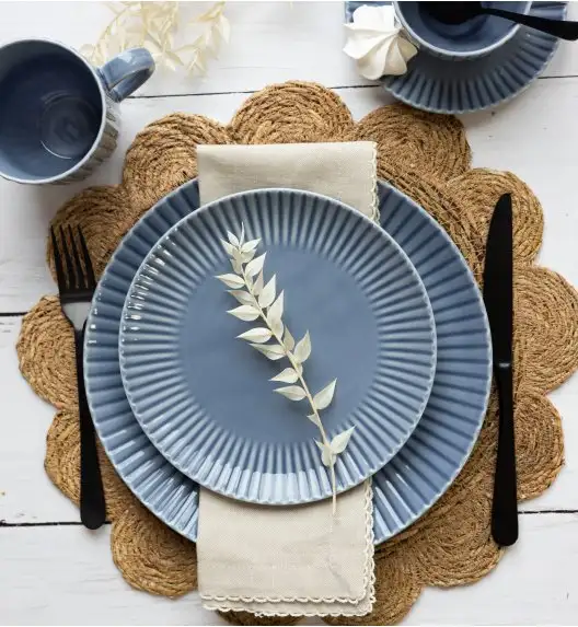 LUBIANA DAISY SEASIDE K9 Serwis obiadowy 6 osób / 18 elementów / szaro - niebieski