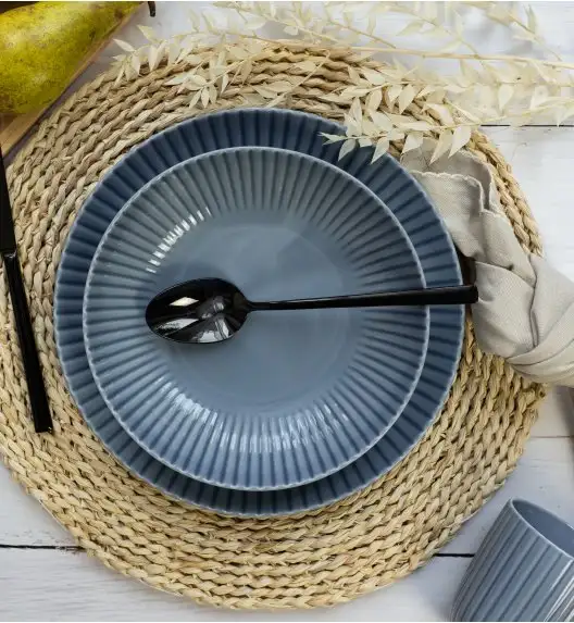 LUBIANA DAISY SEASIDE K9 Serwis obiadowy 6 osób / 18 elementów / szaro - niebieski