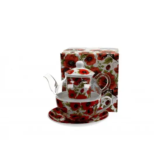 DUO LINA Tea for one - Filiżanka z dzbankiem szklanym 330 ml i spodkiem  / porcelana