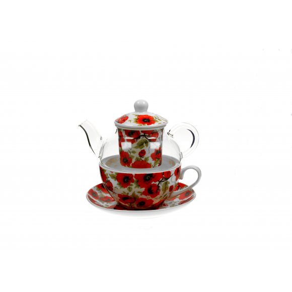 DUO LINA Tea for one - Filiżanka z dzbankiem szklanym 330 ml i spodkiem / porcelana