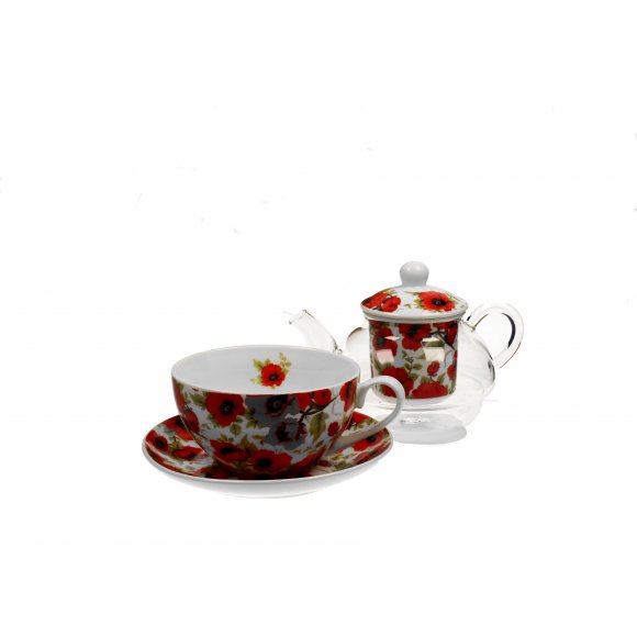 DUO LINA Tea for one - Filiżanka z dzbankiem szklanym 330 ml i spodkiem / porcelana