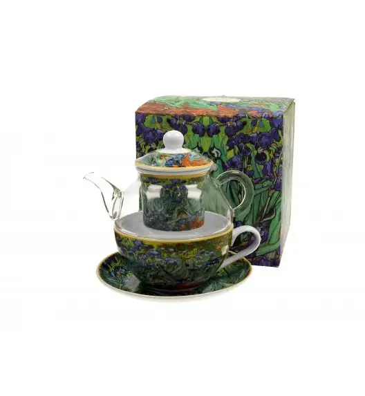 DUO IRISES by V. van Gogh Tea for one - Filiżanka z dzbankiem szklanym 330 ml i spodkiem  / porcelana