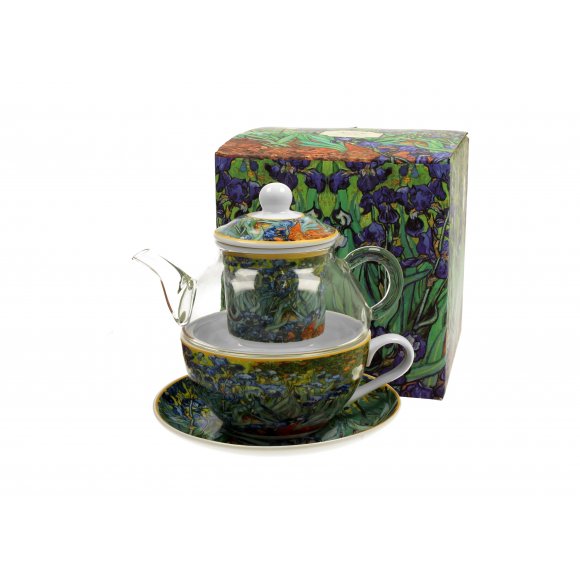 DUO IRISES by V. van Gogh Tea for one - Filiżanka z dzbankiem szklanym 330 ml i spodkiem / porcelana