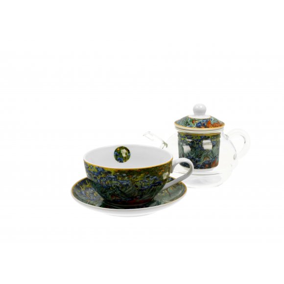 DUO IRISES by V. van Gogh Tea for one - Filiżanka z dzbankiem szklanym 330 ml i spodkiem / porcelana