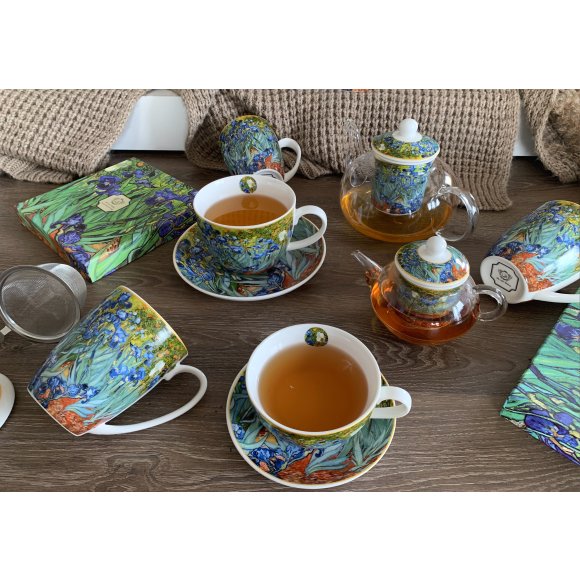 DUO IRISES by V. van Gogh Tea for one - Filiżanka z dzbankiem szklanym 330 ml i spodkiem / porcelana