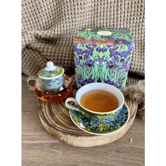 DUO IRISES by V. van Gogh Tea for one - Filiżanka z dzbankiem szklanym 330 ml i spodkiem / porcelana