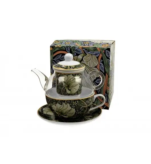 DUO PIMPERNEL by W. Morris Tea for one - Filiżanka z dzbankiem szklanym 330 ml i spodkiem  / porcelana