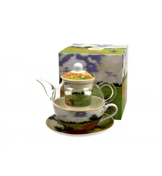 DUO POPPY FIELD by C. Monet Tea for one - Filiżanka z dzbankiem szklanym 330 ml i spodkiem  / porcelana