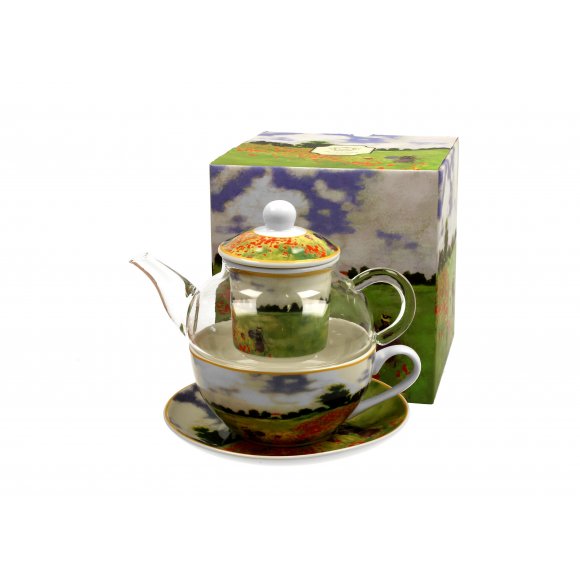 DUO POPPY FIELD by C. Monet Tea for one - Filiżanka z dzbankiem szklanym 330 ml i spodkiem / porcelana