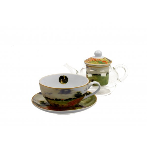 DUO POPPY FIELD by C. Monet Tea for one - Filiżanka z dzbankiem szklanym 330 ml i spodkiem / porcelana