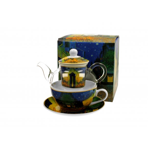 DUO TERRACE AT NIGHT by V. van Gogh Tea for one - Filiżanka z dzbankiem szklanym 330 ml i spodkiem / porcelana