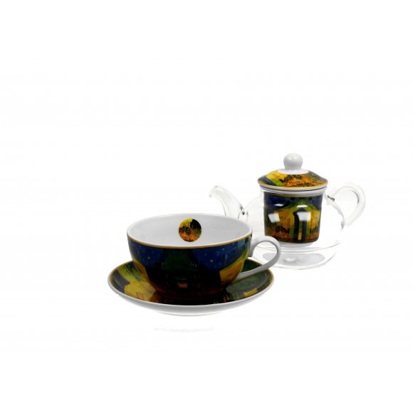 DUO TERRACE AT NIGHT by V. van Gogh Tea for one - Filiżanka z dzbankiem szklanym 330 ml i spodkiem / porcelana