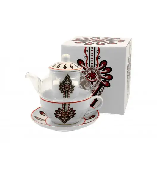 DUO PARZENICA Tea for one - Filiżanka z dzbankiem szklanym 330 ml i spodkiem  / porcelana