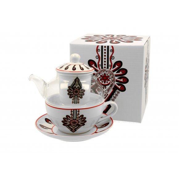 DUO PARZENICA Tea for one - Filiżanka z dzbankiem szklanym 330 ml i spodkiem / porcelana