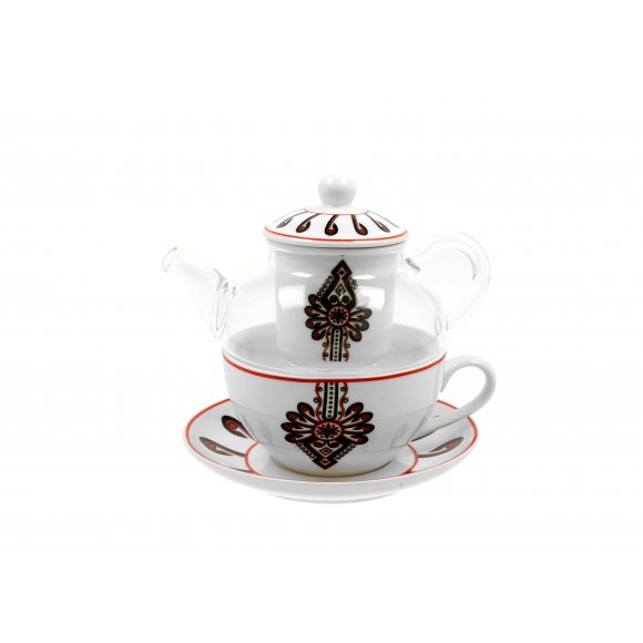 DUO PARZENICA Tea for one - Filiżanka z dzbankiem szklanym 330 ml i spodkiem / porcelana