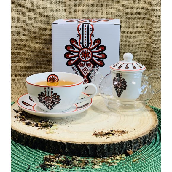 DUO PARZENICA Tea for one - Filiżanka z dzbankiem szklanym 330 ml i spodkiem / porcelana