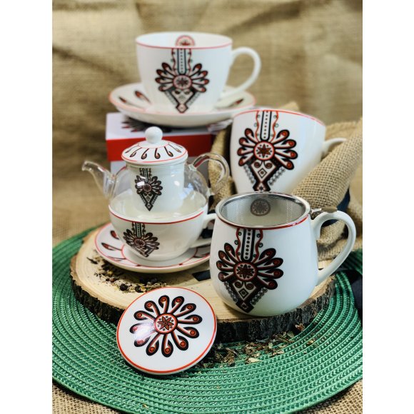 DUO PARZENICA Tea for one - Filiżanka z dzbankiem szklanym 330 ml i spodkiem / porcelana