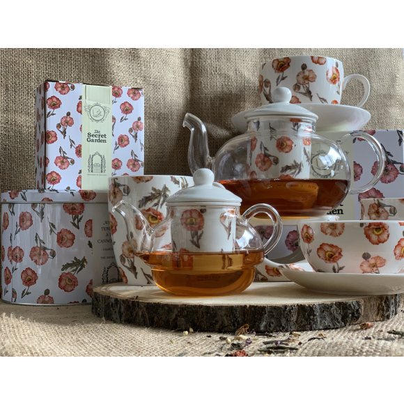 DUO WILD POPPIES Dzbanek 1 l z zaparzaczem i podgrzewaczem / szkło + porcelana